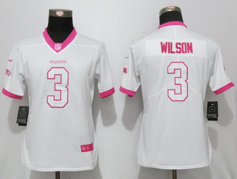 Women 2017 Seattle Seahawks #3 Wilson Matthews White Pink Stitched New Nike Elite Rush Fashion NFL Jersey->women nfl jersey->Women Jersey
